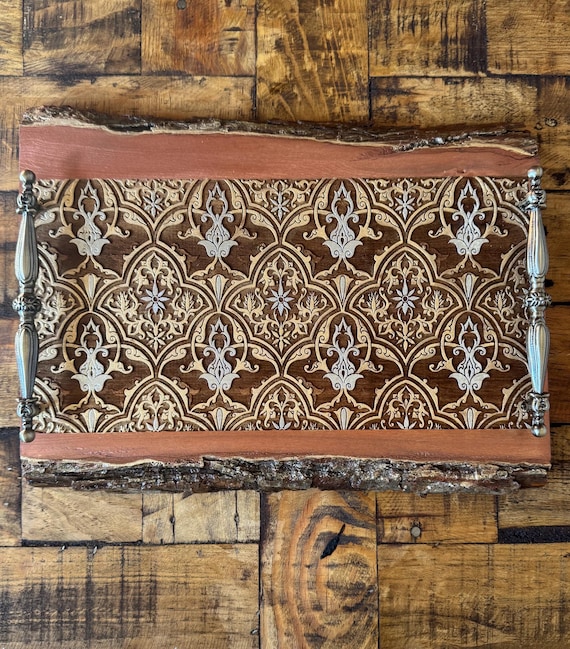 The Arabesque® Medieval Decorative Wooden Vanity or Accent Tray with Laser Engraved Handpainted Arabesque Design
