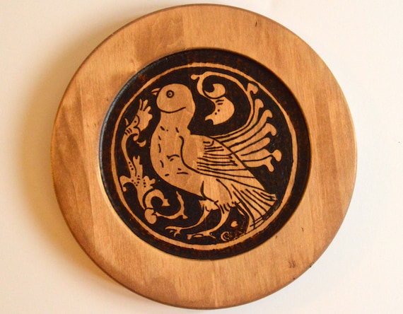 Collector's plate; Wooden Home Accent; Wood plate; Wedding decor; placemat; medieval art; Islamic art; Seljuk art; birds; woodburning;