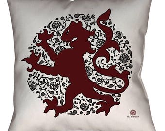 Hear Me Roar - Medieval Spanish Lion Arabesque Design Home Decor Animal Print Pillow By The Arabesque