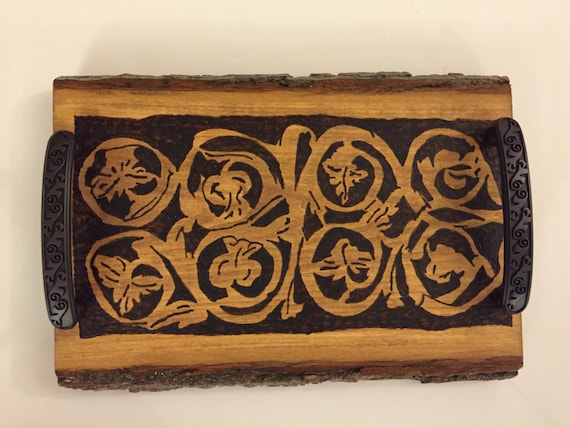 Decorative tray; coffee table tray; coaster tray; arabesque design; medieval art; Islamic art; Umayyad art; wooden home decor; wooden accent