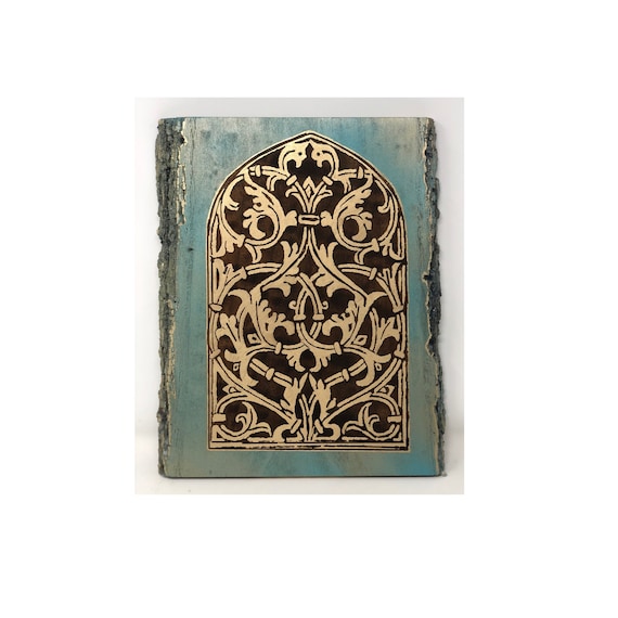 The Arabesque® Medieval Arabesque Engraved Wooden Window Wall Hanging With Mamluk Inspired Architecture; Artwork Remade from Medieval