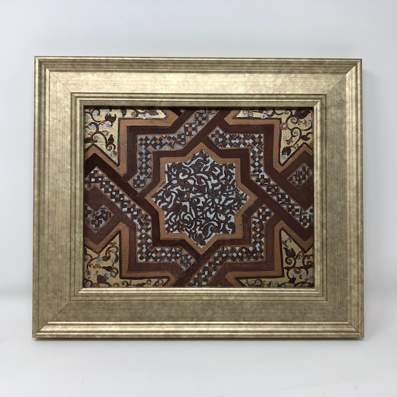 The Arabesque® Medieval Islamic Art Wall Hanging Painting With 12th Century Moroccan Almoravid Geometric Arabesque Pattern Canvas Painting. image 1