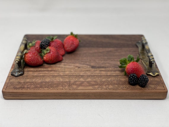 The Arabesque® Decorative Wooden Tray  With Medieval Islamic Geometric Engraved Arabesque Pattern. Cheese Plate; Serving Tray; Coffee Tray