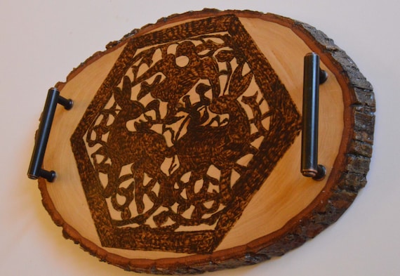 Coffee Table Tray; Wooden Tray; Home Decor; Medieval Islamic Art; Arabesque Designs; Wooden Home Accents; Coaster Tray; Hares and Nature Art