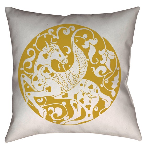 Defying Gravity Winged Horse Medieval Persian Pegasus Motif Pillow