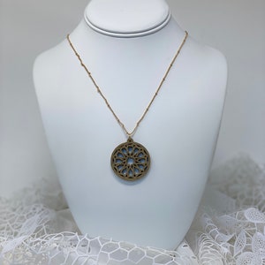 The Arabesque® Medieval Geometric Pattern Wooden Pendant with 14k Goldplated Necklace