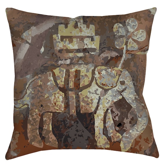 Medieval Elephant Print Pillow Inspired From The 14th Century Floor Tiles Of Glastonbury Abbey