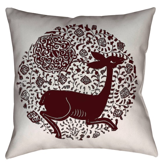 Zen Collection - Spanish Bunny Medieval Valencian Hart Red Deer And Arabesque Design Decor Pillow (Red)