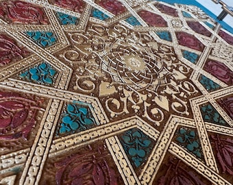 Engraved Wood Tray, Medieval Islamic Arabesque Pattern, Home Decor