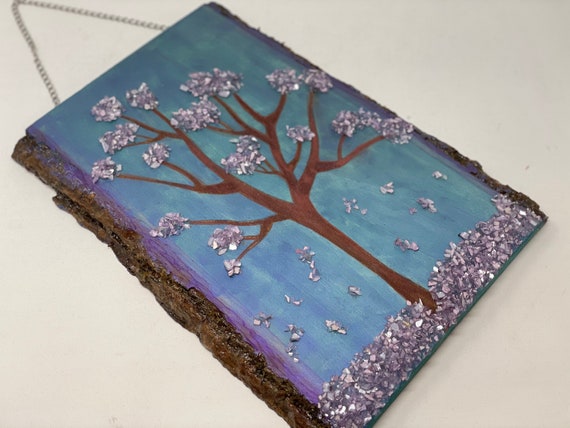 The Arabesque® Tree of Life Wall Hanging  (10" x 13") Laser-Etched, Stained, and Ornamented with Glass Fragments