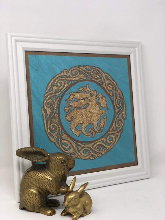 The Arabesque® Medieval Fatimid 11th Century Arabesque Pattern Bunny On 11" x 11" Square Framed Wall Hanging; Medieval Islamic Art