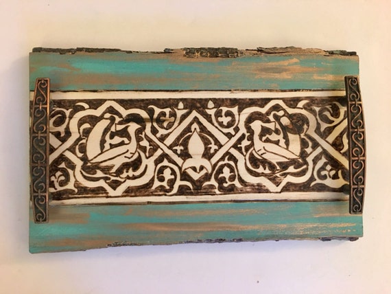 Decorative Tray With Medieval Fatimid Inspired Peacock Arabesque Pattern; Coffee Table Tray; Islamic art; Medieval Historical Art; Cairo