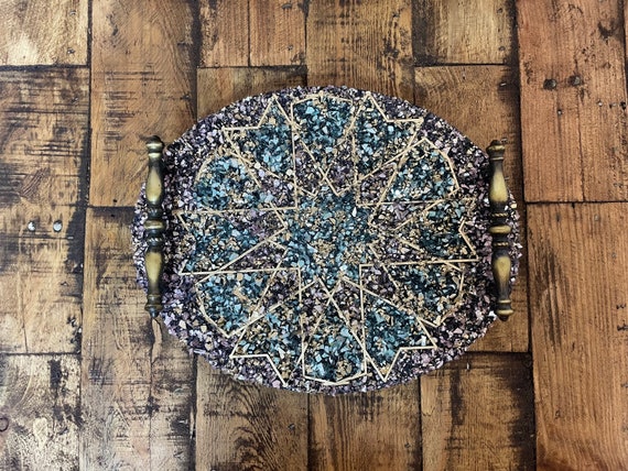 Oval Decorative Tray; geometric arabesque design tray ; coffee table tray; dressing table vanity tray; wedding gift; home decor; tray