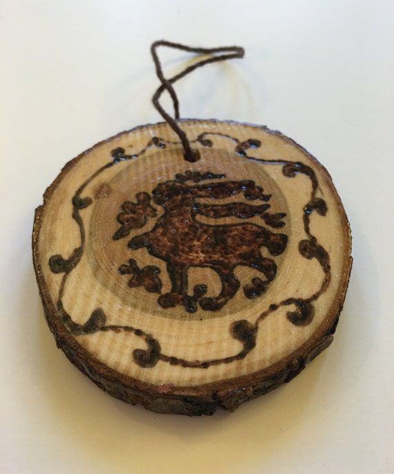 Bunny Christmas Ornament; Medieval hares; tree slice pendant; mystical necklace; Islamic art; organic wooden jewelry; ornaments