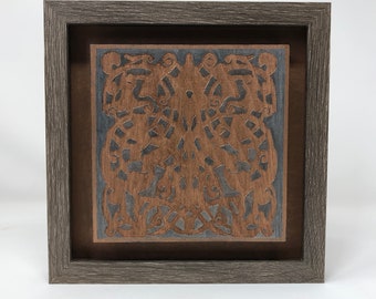 The Arabesque® Silver and Gold Tone Wooden 8" x 8"  Shadow Box Frame With Engraved and Handpainted Arabesque Plaque - Medieval Mamluk Design