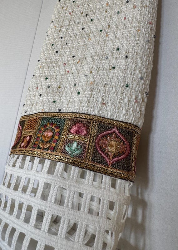 Handmade Beaded Scarf – Arabesque Colorful Trim, Lace Accessory