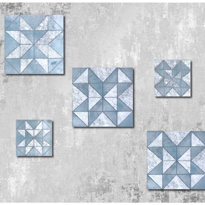 The Arabesque® Wooden and Modern Geometric Square Tile Wall Hanging (Set of 5). 3 Squares 11.5 x 11.5 inches and 2 Squares 8 x 8 inches