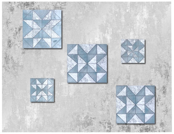 The Arabesque® Wooden and Modern Geometric Square Tile Wall Hanging (Set of 5). 3 Squares 11.5 x 11.5 inches and 2 Squares 8 x 8 inches