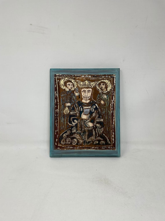 The Arabesque 8 x 10 Wooden Wall Decor or Wall Hanging Art Depicting Roger II's Seated Ruler Painting From The Cappella Palatina in Palermo