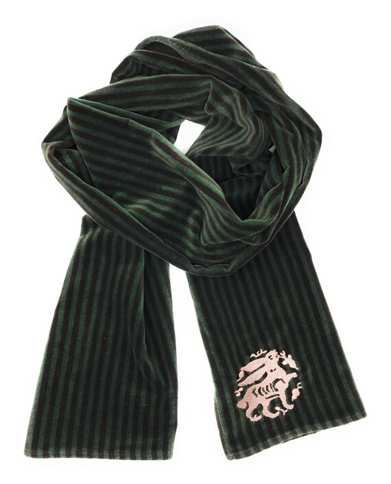 The Arabesque's Brown And Green Reversible Bunny Scarf. All-Year Stylish Poly Cotton Blend Handmade Scarf With Embroidered Medieval Hare