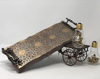 Handpainted Mamluk Art Tray: Geometric Islamic Decor