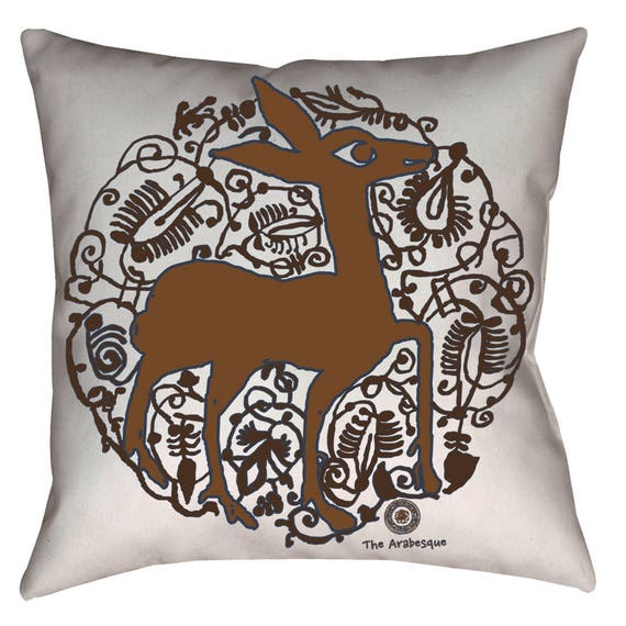 Valencian Pizzazz - Medieval Spanish Deer Arabesque Design Home Decor Animal Print Pillow By The Arabesque