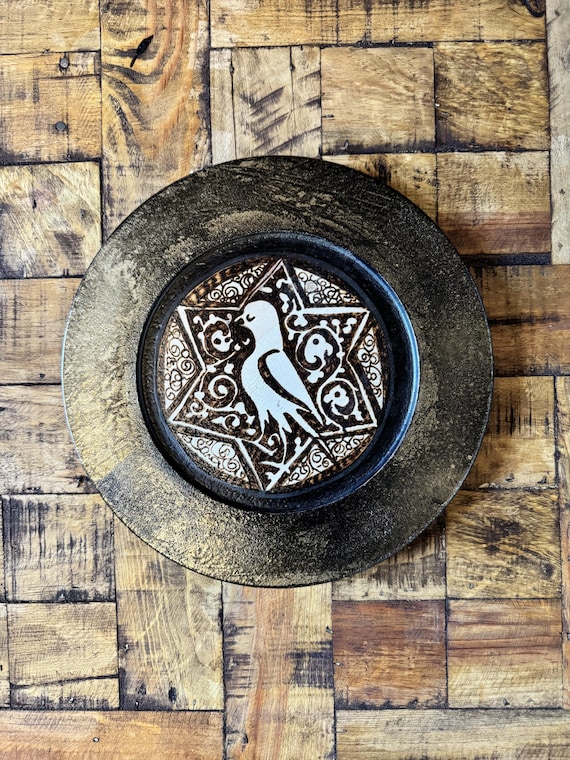 Wood plate; Wooden home accent; Woodburned Arabesque plate; Fatimid art; Medieval Art; Islamic Art; Egyptian Art; Wall Art; Home Decor
