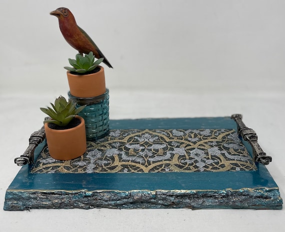 The Arabesque® Medieval Decorative Wooden Vanity or Accent Tray with Laser Engraved Handpainted Arabesque Design