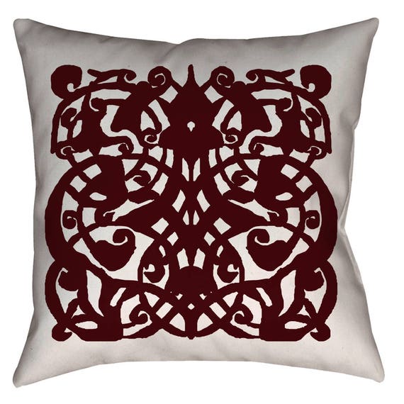 1389 - Medieval Mamluk Arabesque Pattern Printed Pillow 18 x 18 inches by The Arabesque (Dark Red)