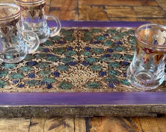 The Hidden Garden Vines and Leaf Handmade and Handcrafted Wood Engraved Decor Tray For Coffee Tables Or Ottomans - Elegant Home Decor Design