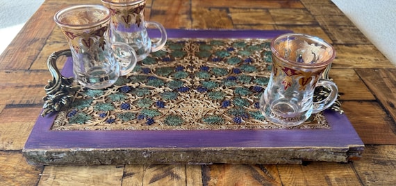 The Hidden Garden Vines and Leaf Handmade and Handcrafted Wood Engraved Decor Tray For Coffee Tables Or Ottomans - Elegant Home Decor Design