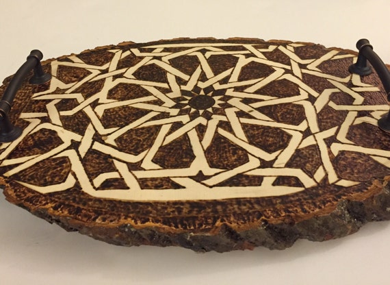 Decorative tray; Mamluk art; Syrian art; Medieval Islamic art; Geometric patterns; Wooden home decor; wooden home accents; coffee table;