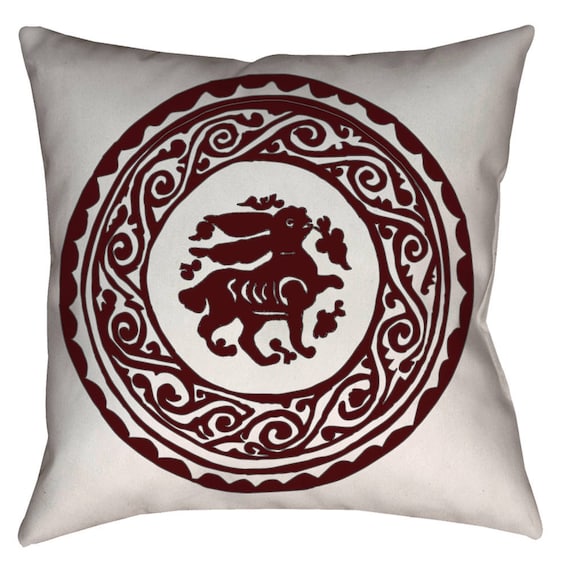 Arabesque Bunny Medieval Fatimid Design Home Decor Pillow (dark red and gray)