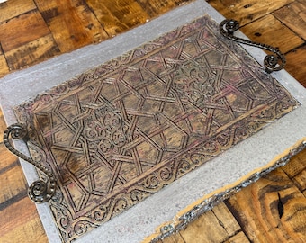 The Arabesque® Decorative Wooden Tray With Medieval Islamic Geometric Engraved Arabesque Pattern, Home Decor Coffee Table Tray, Ottoman Tray
