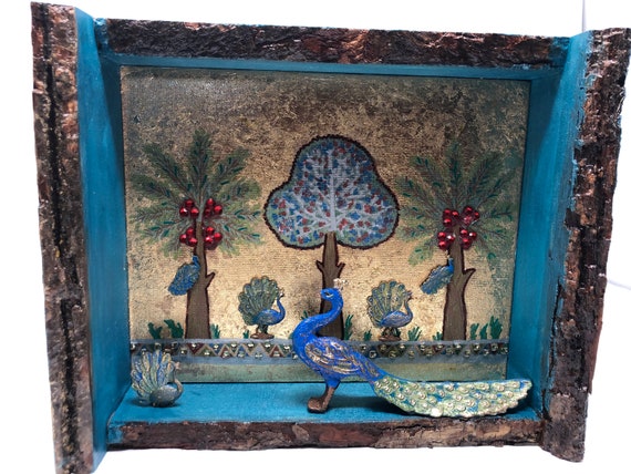 The Arabesque® Medieval Norman Sicily Peacock Garden Home Decor Shadowbox Inspired From The Throne Room of Roger II of Palermo; Medieval Art