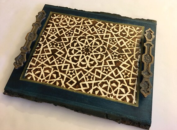 Decorative Tray; Coaster tray; Coffee table tray; Wooden Serving Platter; Geometric Arabesque; wood decor; Mamluk Art; Medieval Islamic Art;