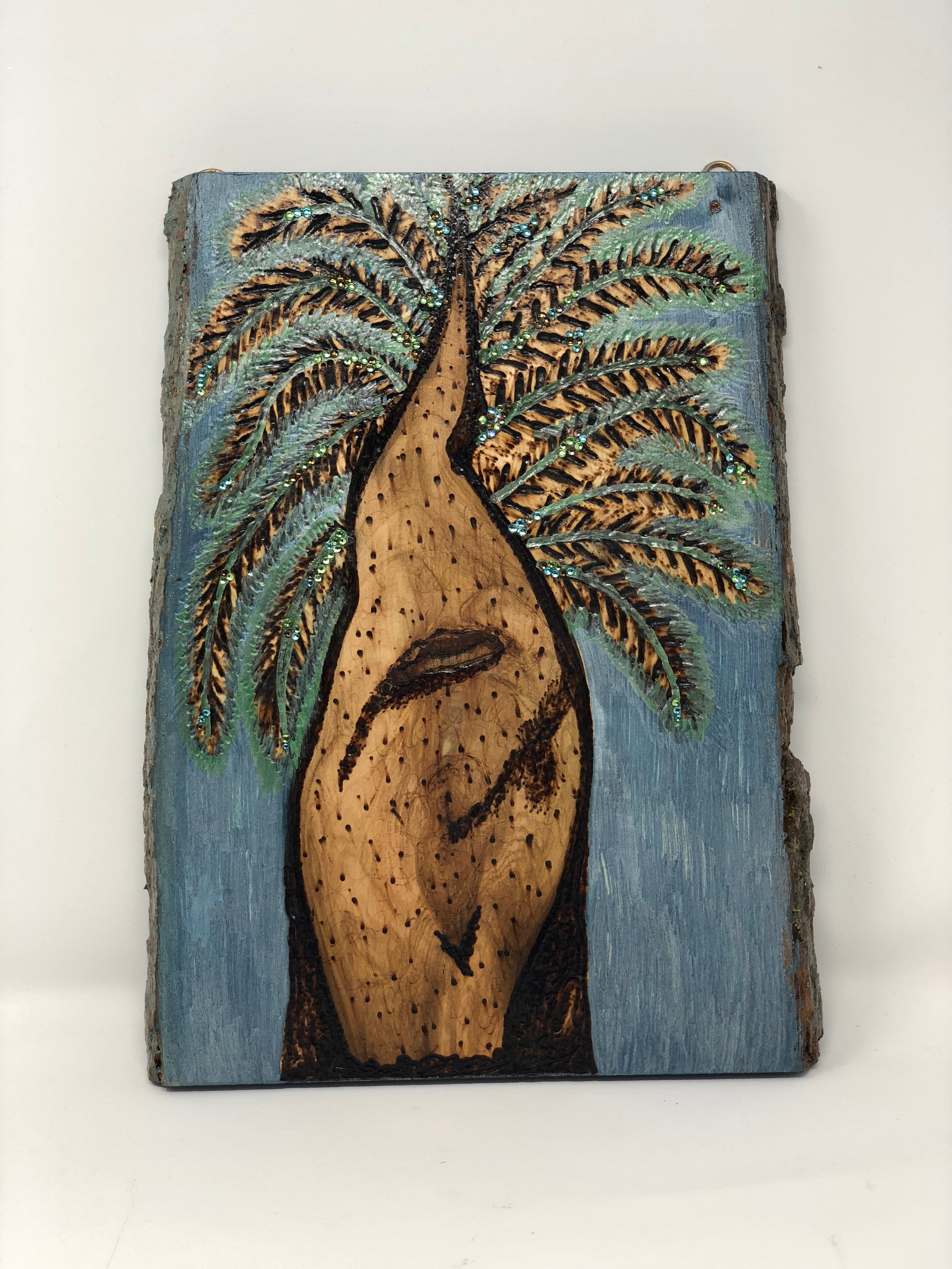 Wooden Home Decor Wall Hanging with Woodburned Date Palm Tree Art With
