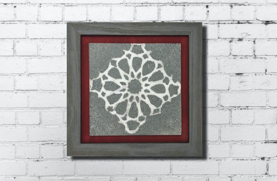 The Arabesque® Square Modern-Look Framed Wall Art With Stone-Look Finish Medieval Islamic Geometric Arabesque Pattern; Medieval Islamic Art