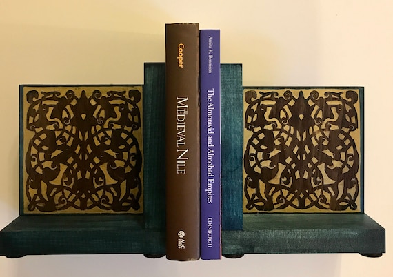 The Arabesque's Mamluk Style Home Decor Wooden Bookends With Etched Arabesque Pattern And Medieval Islamic Artwork Design