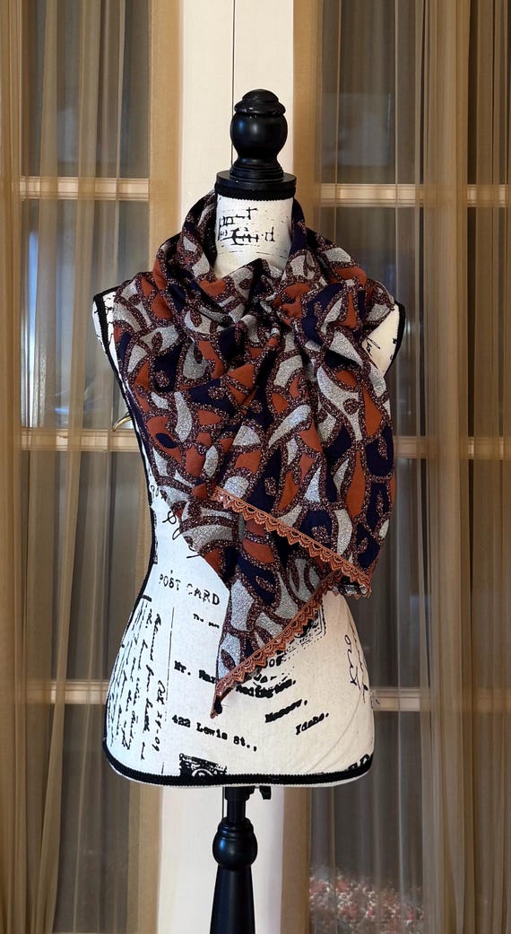 The Arabesque® Handmade Scarf With Bold, Beautiful, & Rich Colors Edged with Three Different trims - Day and Evening  Elegant Wear Accessory