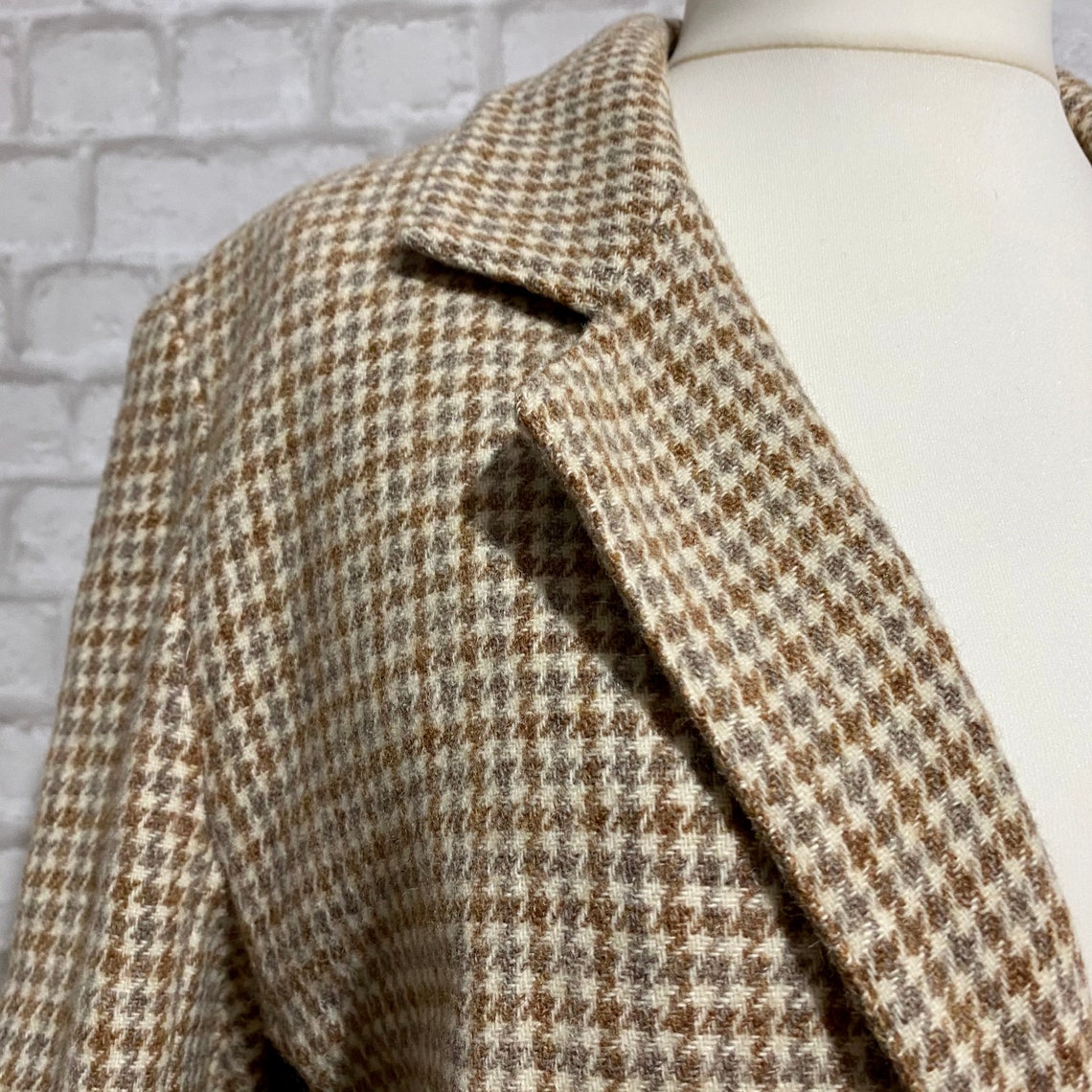 Vintage Beige Tweed Wool Houndstooth Blazer Size Medium | Etsy