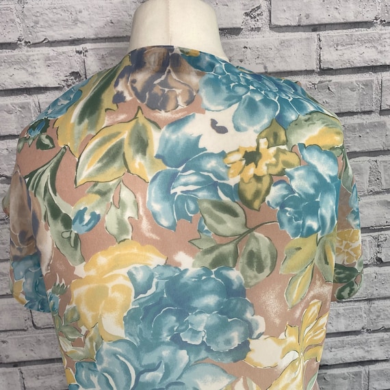 Vintage Blue Yellow Floral Sheer Pussybow Blouse … - image 6