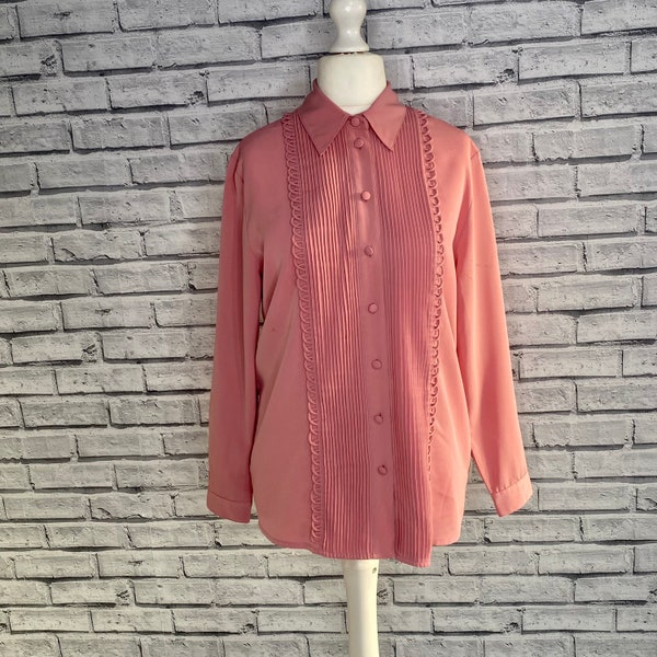 Vintage 1980s ‘Heather Valley’ Pink  Blouse Shirt Top - Size 12 Retro