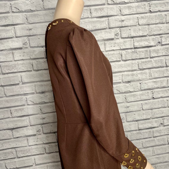 Vintage 60’s Brown Dress Gold Embellished Size 10 - image 4