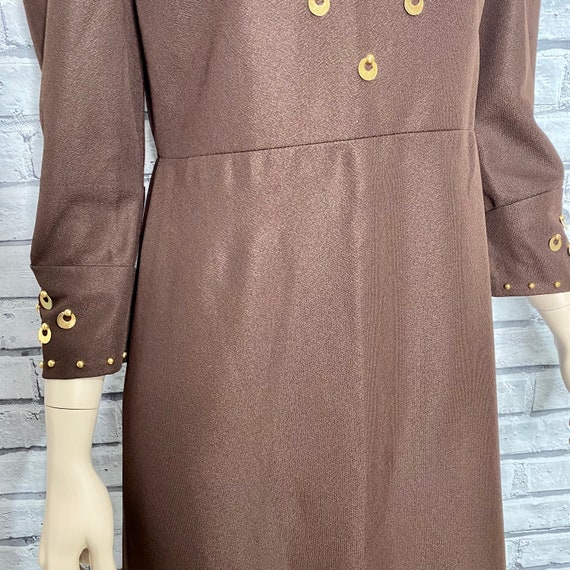 Vintage 60’s Brown Dress Gold Embellished Size 10 - image 7