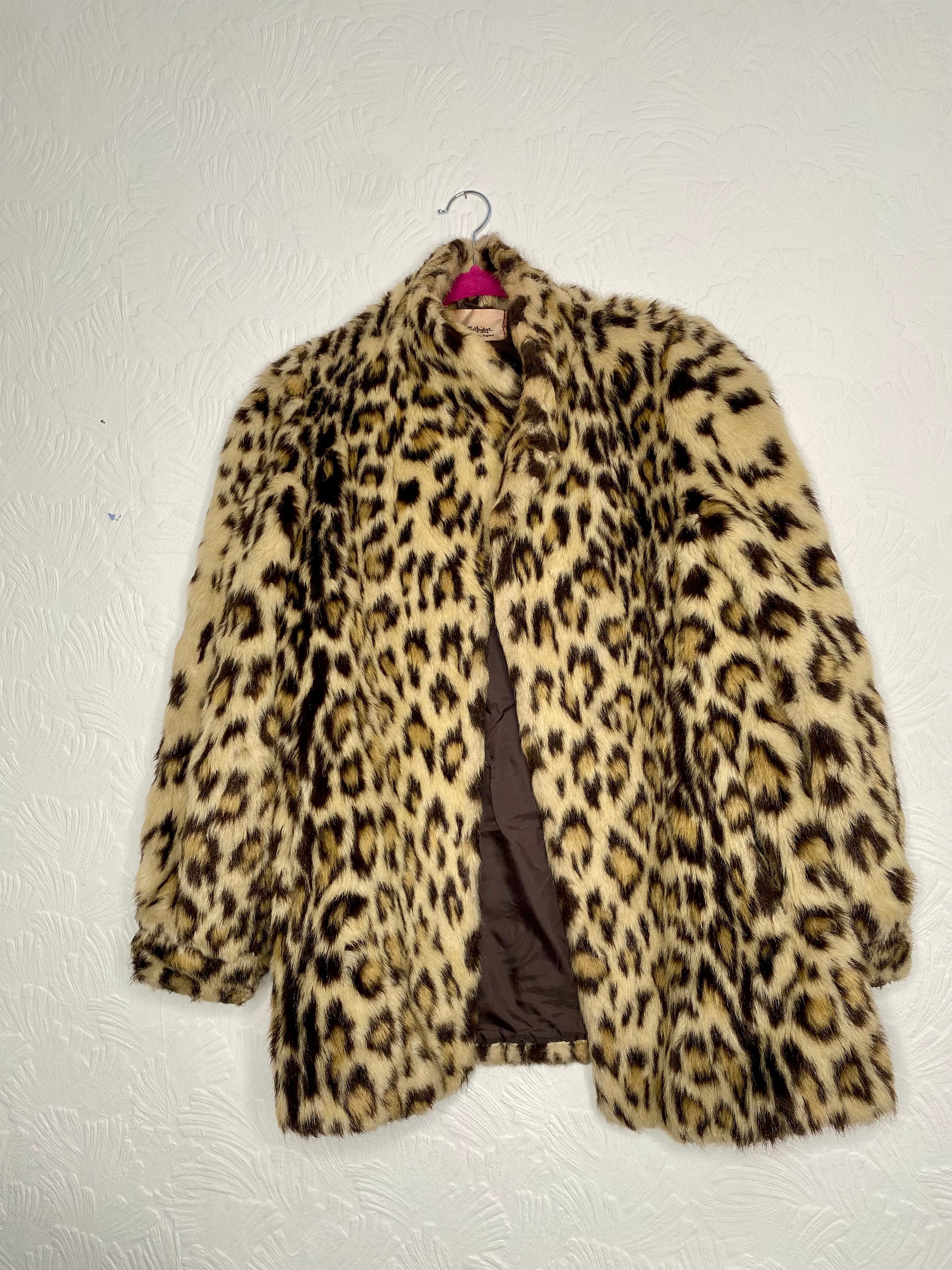 Vintage Miss Selfridge Leopard Faux Fur Coat UK 14 Cream Brown Etsy
