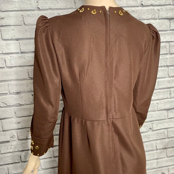 Vintage 60’s Brown Dress Gold Embellished Size 10 - image 6