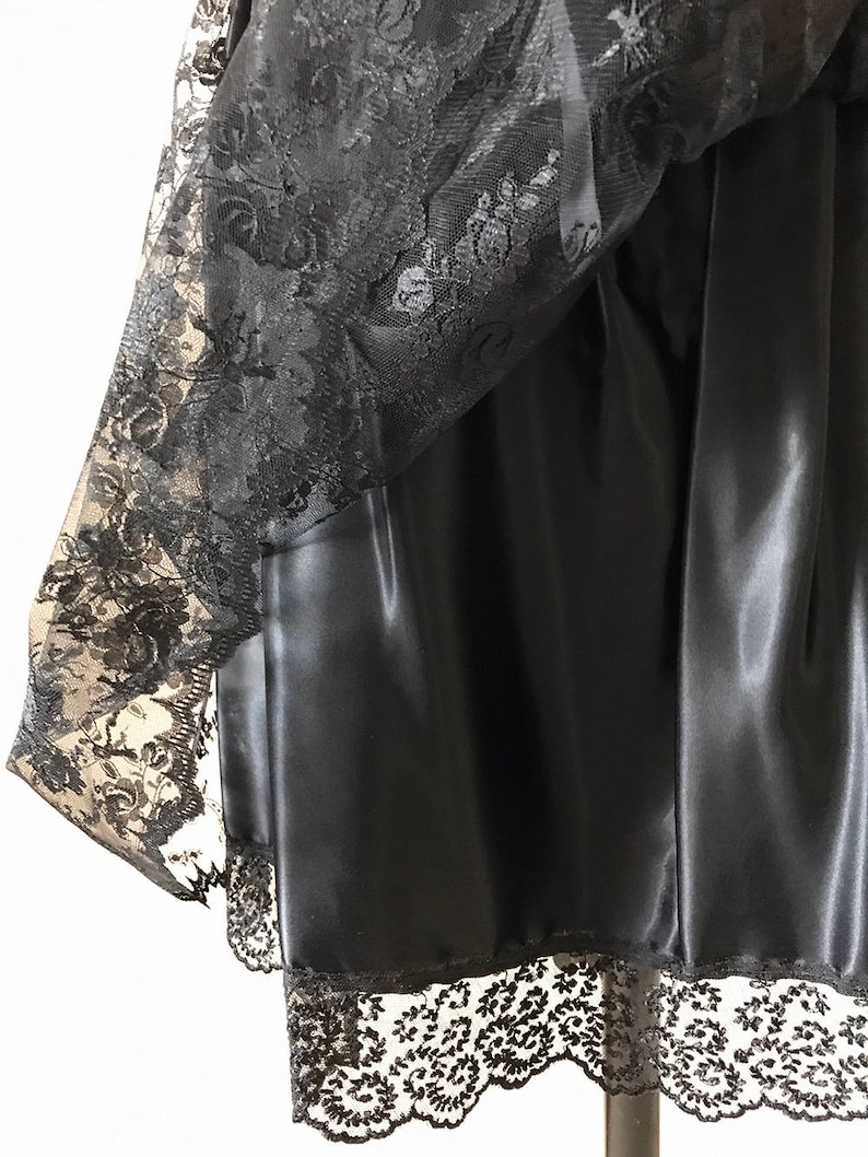 80/'s Black Satin and Lace Skirt