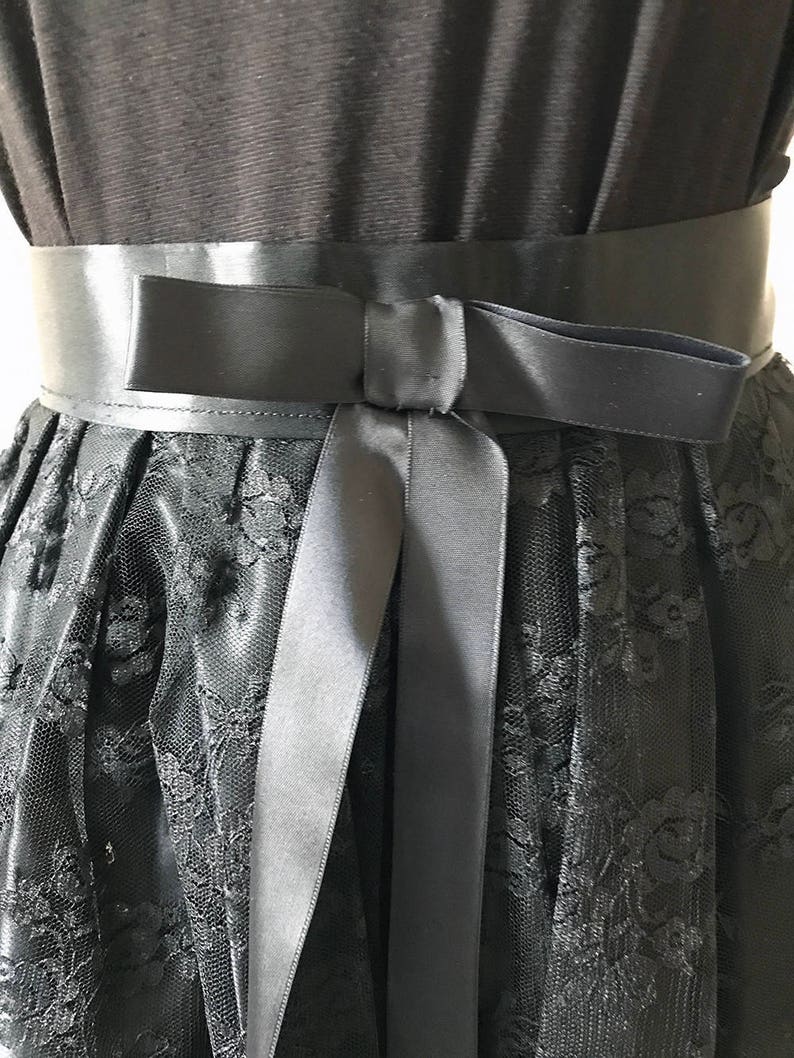 80/'s Black Satin and Lace Skirt