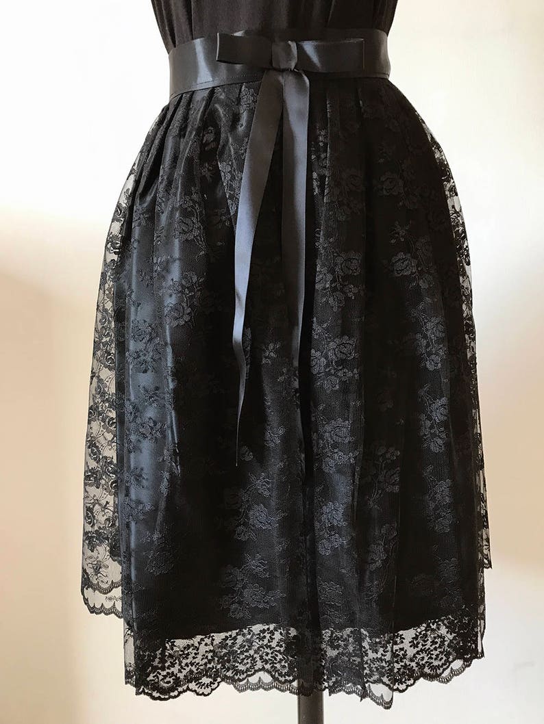 80/'s Black Satin and Lace Skirt